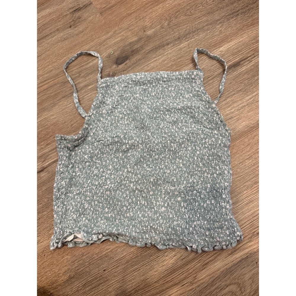 Hollister‎ Crop Top Womens Size M Light Blue Green Smocked Spaghetti Strap